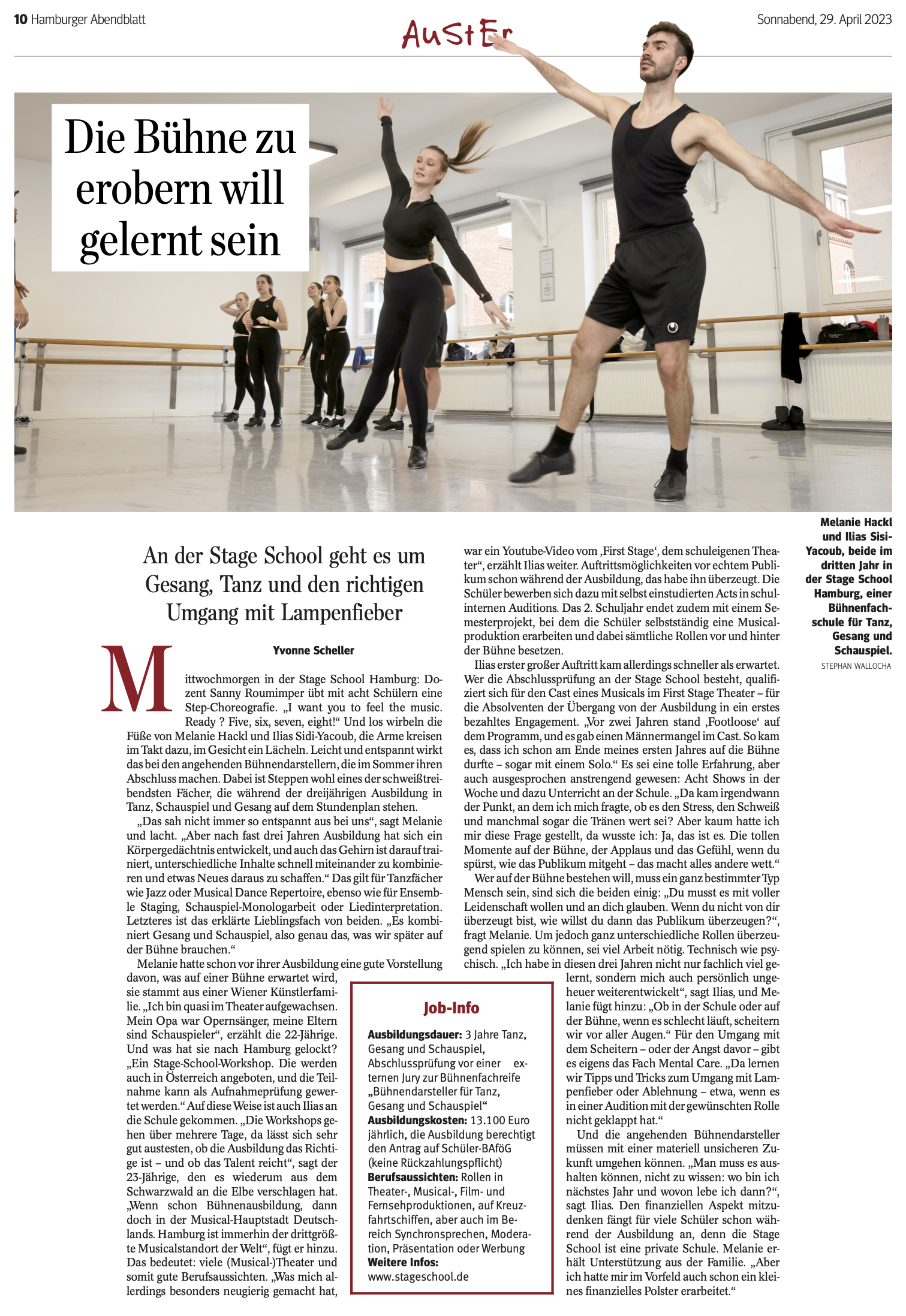 Foto eines Abendblatt-Artikels über die Stage School 